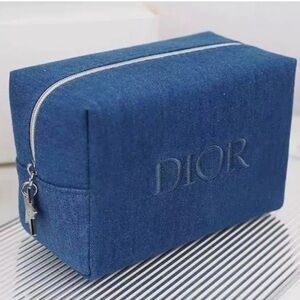 NWT Dior Denim Parfums Cosmetic Bag Christian Dior CD Embossed Pouch Vanity Bag